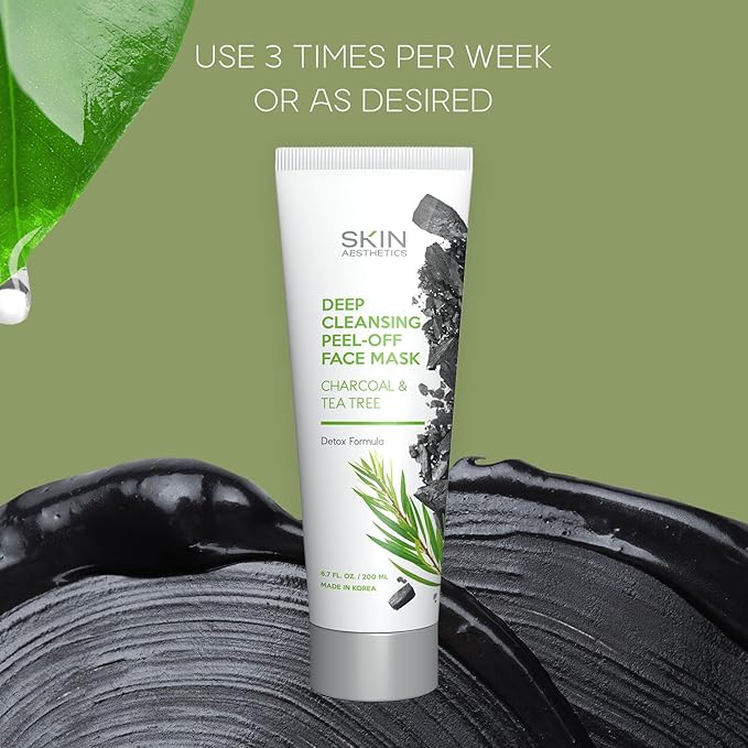 Charcoal & Tea Tree Peel-Off Face Mask - Blackhead Remover, Acne Treatment, Unclogs Pores, Deep Cleansing - Dermatologist Tested Korean Skincare, Clean Beauty, Cruelty-Free - 6.7 Fl oz-VivaGrace Women