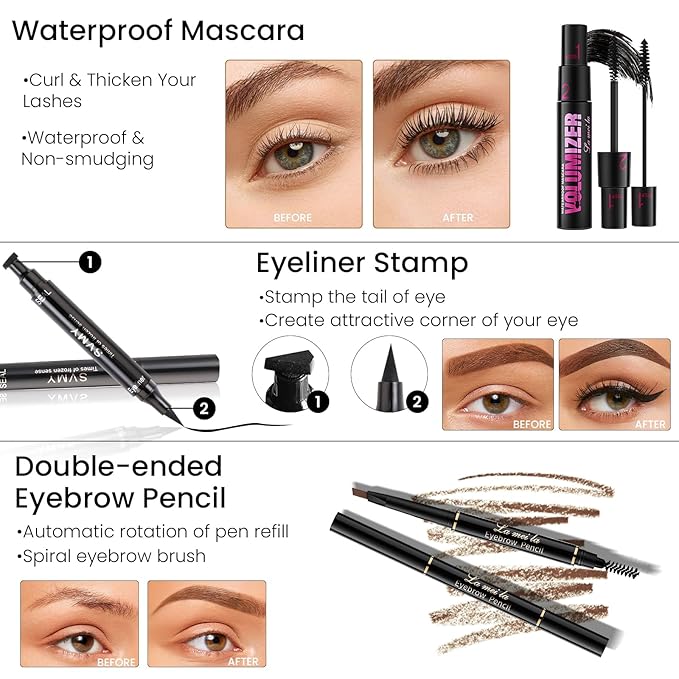 Makeup Present Set for Teen Girl Women, Travel Makeup Kit, Makeup Full Kit for Beginner, Makeup Bundle Include 2 Matte & Shimmer Eyeshadow Palettes, Liquid Glitter Eyeshadow & Eyeliner-VivaGrace Women