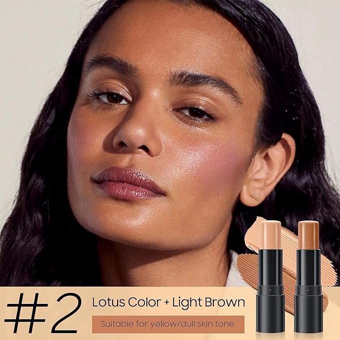 2023 Upgrade Contour Stick, 2 Colors Double-end Contour Highlighter Stick Contour Stick Face Highlighter Contour Makeup Contouring Sticks Cream Concealer (Lotus, Light Brown)-VivaGrace Women