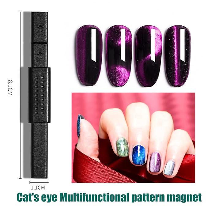 JERCLITY 9 Pieces Nail Magnet Tool Set Double-Head Flower Design Nail Magnet Pens Magnet Stick 3D Magnetic Cat Eye Gel Polish Nail Art for UV Gel Line Strip Multi-Function Magnet Board Nail Art Tool