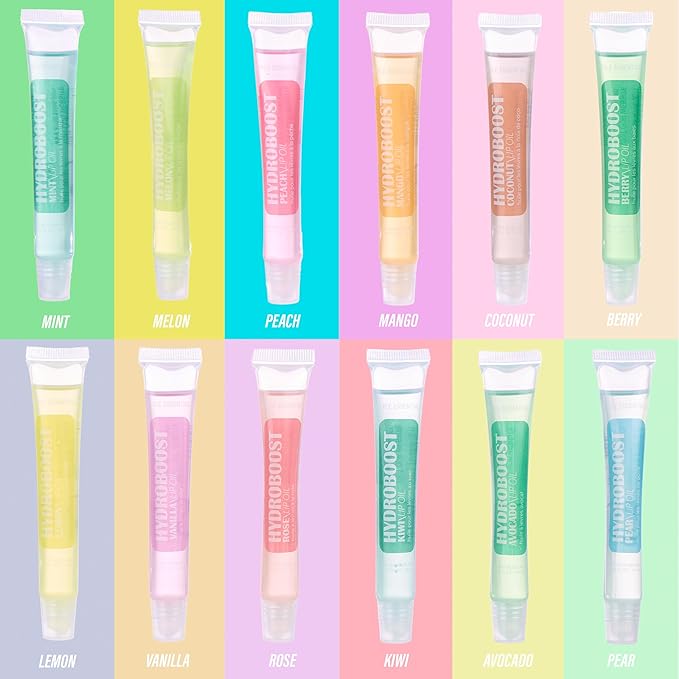 Expressions 12pc Lip Oil Set - Flavored Lip Oils Value Pack, Hydrating Lip Oils w/Squeeze Tube Application, Moisturizing Lip Oil Collection for Everyday Lip Care and Lip Repair (HYDROBOOST)-VivaGrace Women