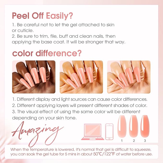 ROSALIND 12PCS Pink Brown Poly Nail Gel Kit with Mini Nail Lamp White Glitter Pink Poly Extension Gel Set-VivaGrace Women