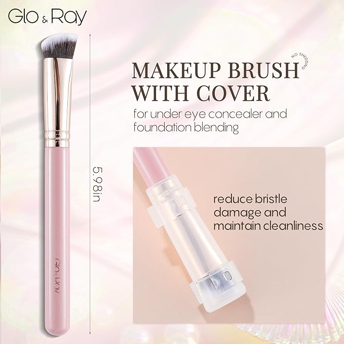 GLO&RAY Angled Concealer Brush with Cap – Flat Top Synthetic Makeup Brush for Under Eye, Spot Coverage, Travel Size Concealer Blending Tool for Liquid & Cream Application (Pink)-VivaGrace Women