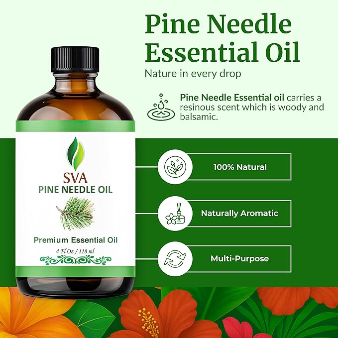 SVA Pine Needle Essential Oil – 4 Fl Oz – 100% Natural Pine Needle Oil - for Diffuser, Hair Care, Face, Skin Care, Aromatherapy, Scalp and Body Massage, Soap and Candle Making – with Dropper-VivaGrace Women