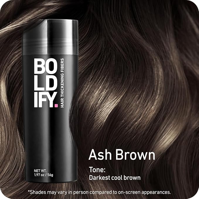 BOLDIFY Hair Fibers (56g) - Fill In Thinning and Fine Hair for an Instantly Fuller, Thicker Look - 14 Shades for Women & Men - Ash Brown-VivaGrace Women
