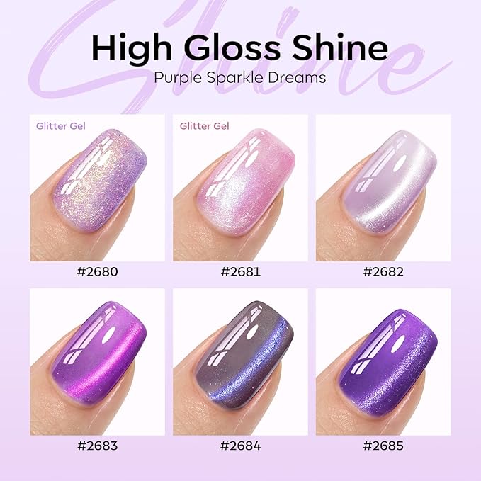 modelones Cat Eye Gel Nail Polish, 6 Colors Purple Pink Glitter Gel Polish Set with Magnet Sparkle Galaxy Series Nail Polish Kit Soak Off Led Nail Art Manicure Salon DIY Gifts-VivaGrace Women