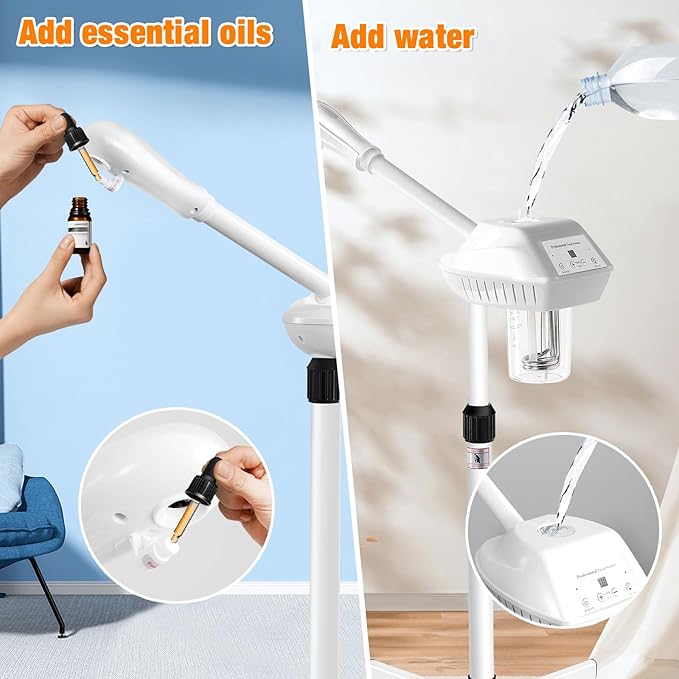 Professional Facial Steamer on Wheels, Esthetician Steamer with Hot Ozone Mist, Stand Face Steamer for Facial Deep Cleaning, Steamer for Facial for Personal Care or Spa, White-VivaGrace Women