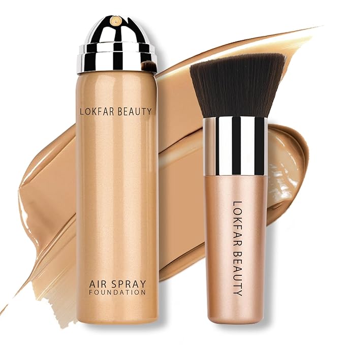 AirBrush Foundation Spray, Silky Mist Foundation Spray Makeup Set with Brush, Full Coverage Foundation for Smooth Radiant Finish, Formula Breathable Lightweight Hydrating | #05 Sand-VivaGrace Women