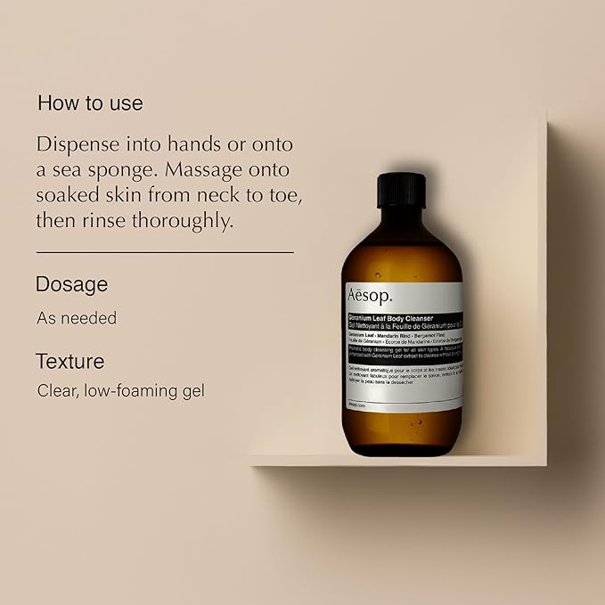 Aesop Geranium Leaf Body Cleanser - Invigorating Gentle Cleansing Gel - Green, Citrus, Fresh - 16.9 fl oz-VivaGrace Women