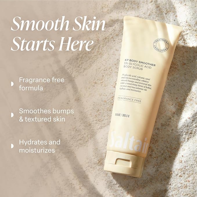 Saltair KP Body Scrub. 5% Glycolic Acid Treatment with Volcanic Sand and Plant Moisturizers. Fragrance-Free Physical Chemical Exfoliator. Exfoliating Body Scrubber for Rough Bumpy Skin, 10oz.-VivaGrace Women