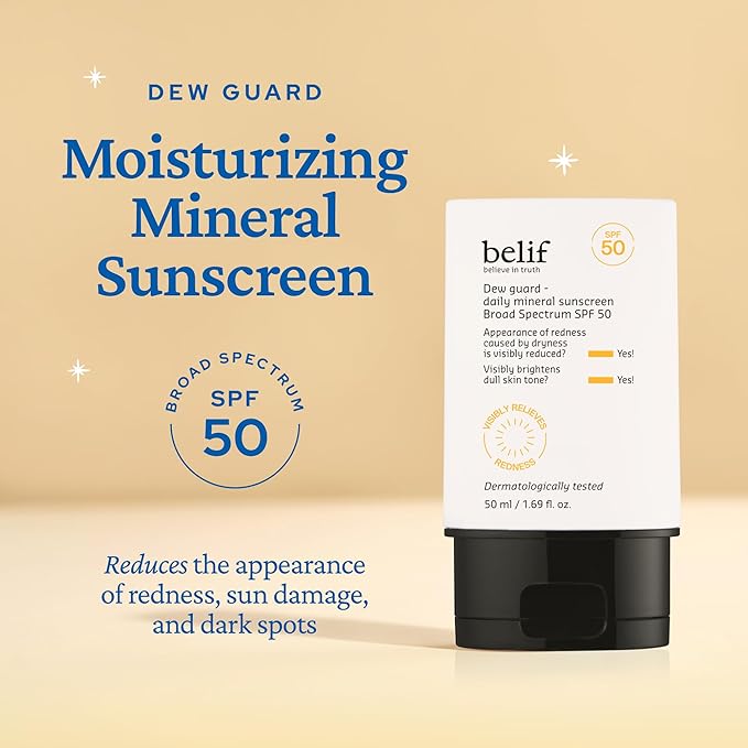 belif Dew Guard - Daily Mineral sun SPF 50 Hydrating Niacinamide Sunscreen (1.69 fl. oz) - Daily Broad Spectrum, Reduces Redness, No-White Cast, Non-Greasy, Korean Skincare-VivaGrace Women
