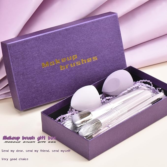 Gift Ready 10 Piece Purple Makeup Brushes Set and 2 Piece Makeup Sponge – Wooden Handle with Soft Synthetic Bristles, Concealer, Powder – (Ideal for Christmas, Birthday, Women)-VivaGrace Women