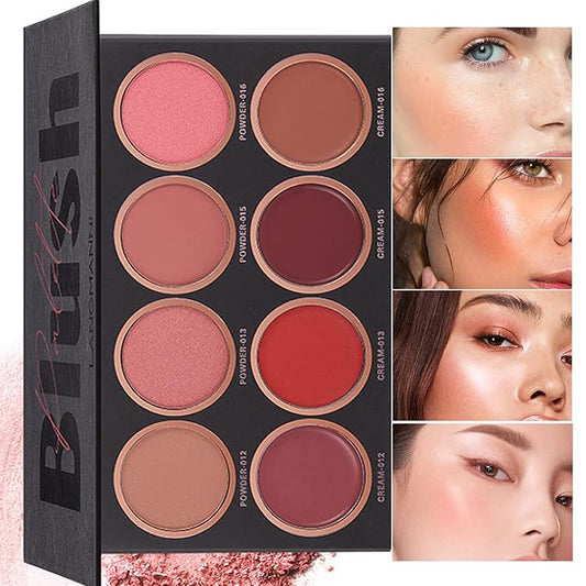 8 Colors Blush Palette, Matte Light Luxury Blush Powder Bright Shimmer Face Blush, Contour and Highlight Blush Palette, Professional Facial Beauty Cosmetic Makeup Blush-VivaGrace Women