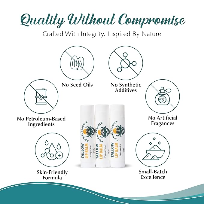Moisturizing Tallow Lip Balm – Grass-Fed Beef Tallow with Organic Coconut Oil, Beeswax, and Vitamin E – Peppermint – Lip Balm Set – Travel Essential – 3-Pack-VivaGrace Women