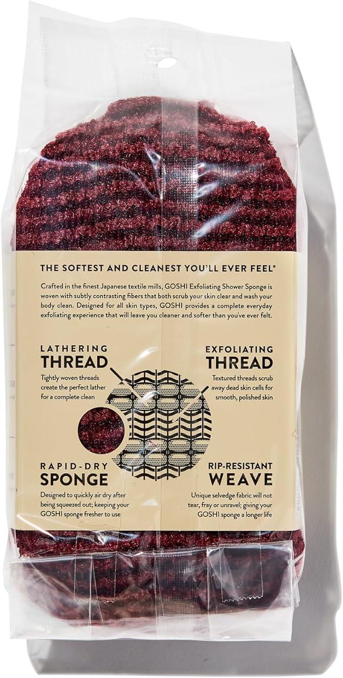 GOSHI Exfoliating Shower Sponge - Rip-Resistant, Rapid-Drying Exfoliating Bath Sponge for All Skin Types - Brick Red - Made in Japan-VivaGrace Women