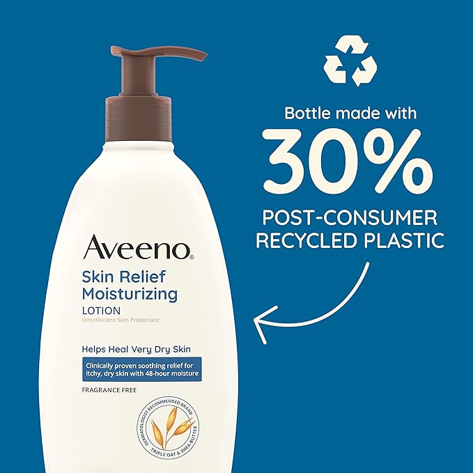 Aveeno Skin Relief Moisturizing Lotion for Very Dry, Itchy, Dry Skin, Body Moisturizer, Soothing Triple Oat & Shea Butter, Fragrance-Free, Non-Greasy, 33 fl oz-VivaGrace Women