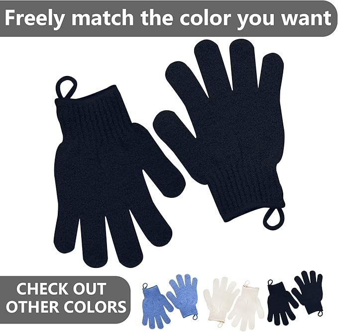 Exfoliating Glove with Hanging Loop - Bath Gloves 1 Pair Shower Gloves, Heavy Exfoliating Gloves for Men and Women Shower Gloves Body Wash Makes Skin Soft Healthy Body Exfoliating Gloves 1 Pair Black-VivaGrace Women