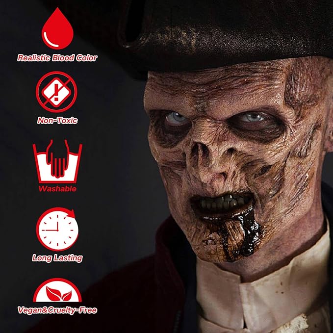 MEICOLY 7PCS Halloween Special Effects SFX Makeup Kit for Theatre Stage Performance,Scar Wax+Spatula Tool+Coagulated Blood+Black Stipple Sponges+White Sponges+Black Tooth Paint+Scar Wax Adhesive-VivaGrace Women