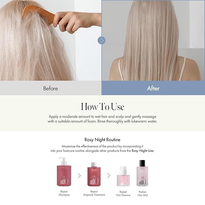 Rosy Night Repair Shampoo – Anti-Dandruff & Damage Repair with Damask Rose Water & Ceramide – Color Safe, Silicone & Sulfate Free (15.22 fl. Oz)-VivaGrace Women