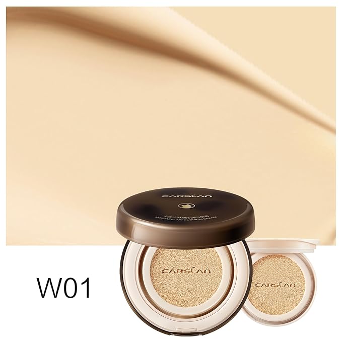 Lasting Air Cushion Cream Face Foundation Makeup, Lightweight, Medium to Full Coverage, Semi-Matte, Long-Lasting Oil Control Finish Foundation, W01 Natural Warm For Oil Skin (Refill Included)-VivaGrace Women