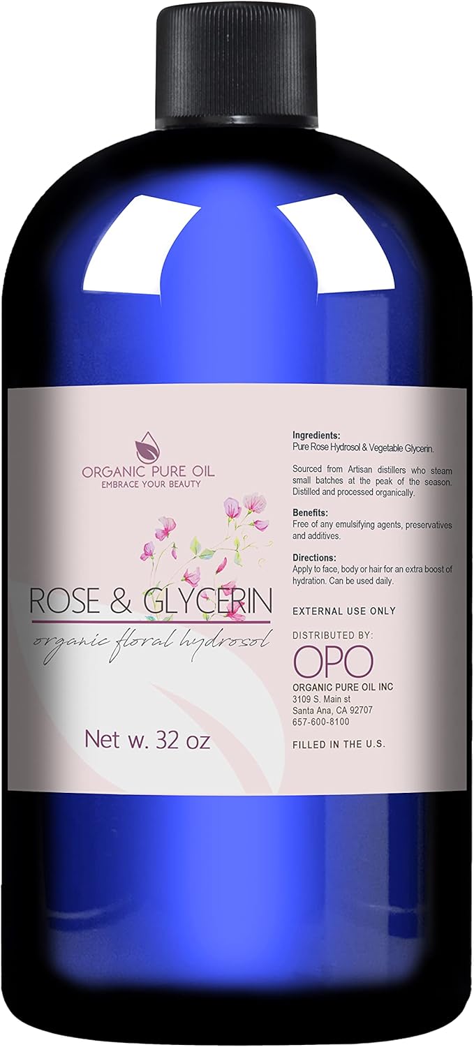 Rosewater Glycerin Mist Toner Bulk Spray Facial Body Floral Cleanser Pure Rose Hydrosol Vegetable Glycerine Moisturizing Cleansing Toning Mix Face Skin Hair Body - Packaging May Vary (32 Ounces)-VivaGrace Women