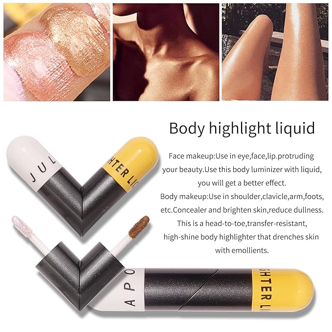 AKARY Liquid Highlighter Makeup for Face Body, Contour Foundation Illuminator Boom Stick, Highlighting Shade Longwear Shimmer Glow Makeup, Valentine's Day gift (01 Pearlescent White + Warm Brown)-VivaGrace Women