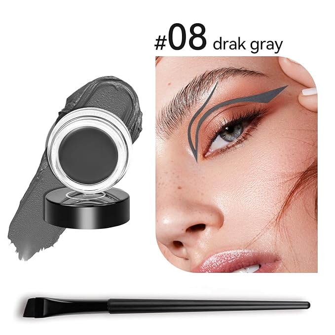 Eyeliner Gel Set,Long Lasting Waterproof Gel Eyeliner With 5.51 IN Long Eyeliner Brush,High-Intensity Pigments Smudge-Proof Eye Liner Makeup Creamy Eyeliner Gel 5G-Dark Grey