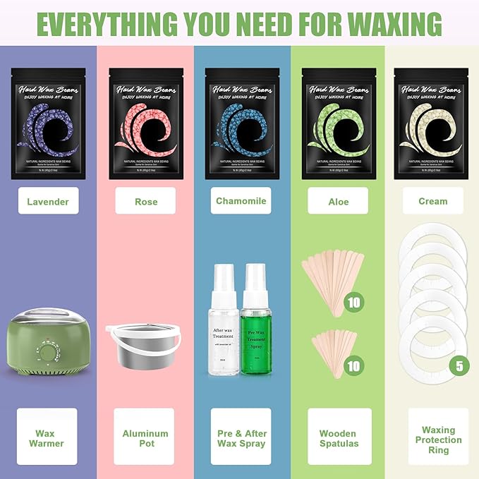 Waxing Kit - TIKESI Wax Warmer for Hair Removal, Hard Wax Kit with 14oz 5 Bags Hard Wax Beans for Full Body, Legs, Face, Eyebrows, Bikini, Brazilian Waxing Kit for Women Men-VivaGrace Women