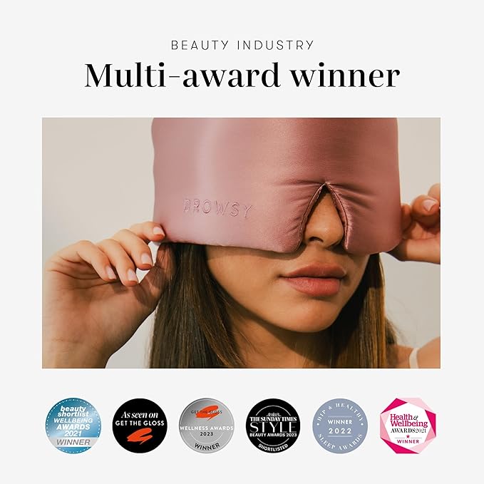 DROWSY Eyelash Protecting Silk Sleep Mask for Natural Lashes & Extensions. Deep Eye Cups, Zero Pressure, Total Blackout, Full Wraparound (Damask Rose)-VivaGrace Women