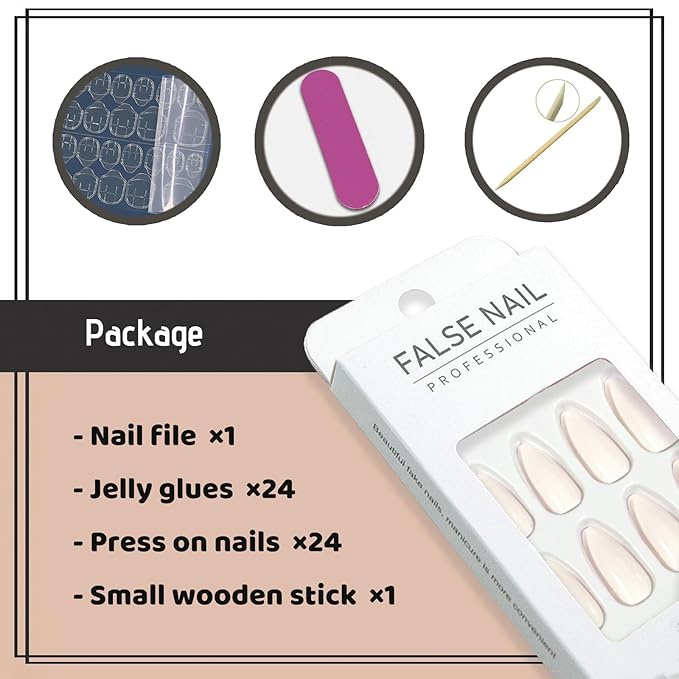 Medium Press on Nails Almond Shaped Fake Nails with Pure Color Designs Apricot Pink Glue on Nails Glossy Full Cover False Nails for Women and Girls