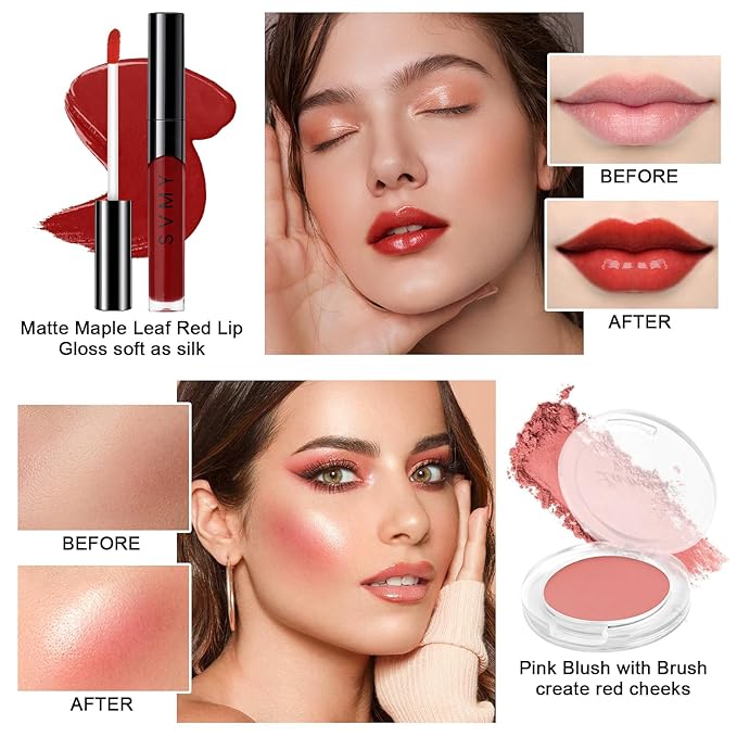 Makeup Kit for Teens Girls, Makeup Present Set for Women, Makeup Full Kit for Beginners, Mini Makeup Bundle Include 7 Nude colors Matte & Shimmer Pigmented Eyeshadow Palette, Eyebrow Powder-VivaGrace Women