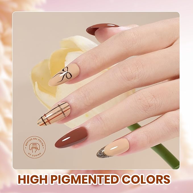 Beetles Fall Gel Nail Polish Set – 20 Colors Brown Burgundy Red Green Orange Glitter Winter Gel Polish, Soak Off UV LED Gel Polish Kit with Base Coat Glossy Matte Top Coat Manicure Gift for Women-VivaGrace Women