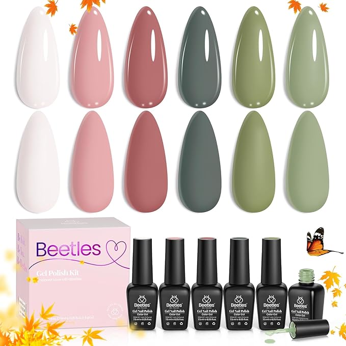 Beetles Gel Nail Polish, 6 Colors Sage Green Tranquil Grace Collection Pink Olive Green White UV Gel Nail Polish Manicure Art Design Gifts for Women-VivaGrace Women