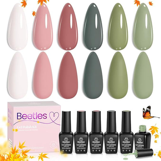 Beetles Gel Nail Polish, 6 Colors Sage Green Tranquil Grace Collection Pink Olive Green White UV Gel Nail Polish Manicure Art Design Gifts for Women-VivaGrace Women