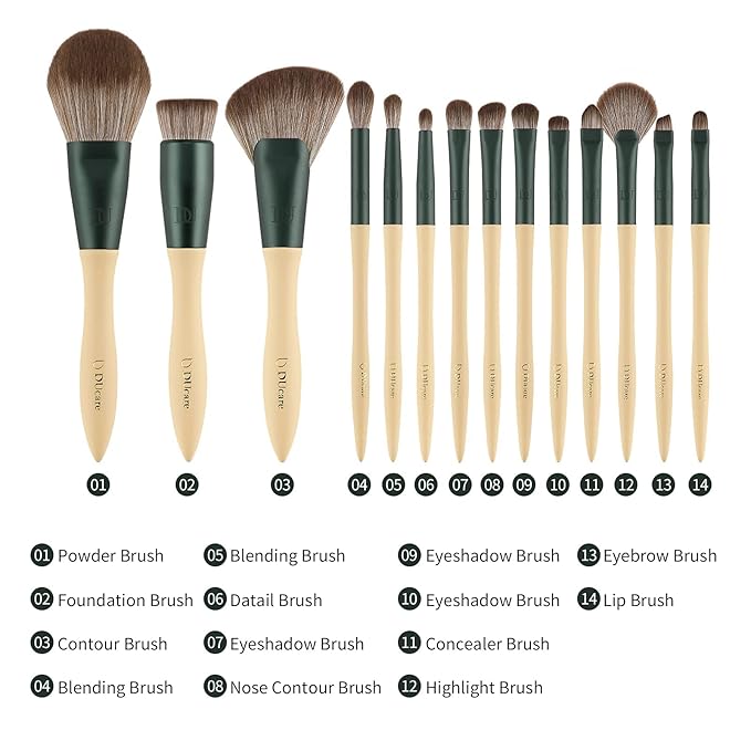 DUcare Makeup Brushes 14Pcs with 3Pcs Makeup Spong & Cosmetic Bag - Lime Mojito Series Makeup Brush Set for Foundation Blending Face Powder Blush Concealers Eye Shadows-VivaGrace Women
