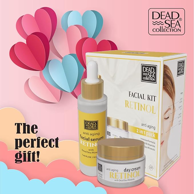 Dead Sea Collection Facial Kit Retinol - Day Cream (1.69fl.oz/50ml jar) & Facial Serum (1.69fl.oz/50ml bottle) - Pure Dead Sea Minerals - Anti-Wrinkle Hydration Smooth and Moisturized Skin-VivaGrace Women