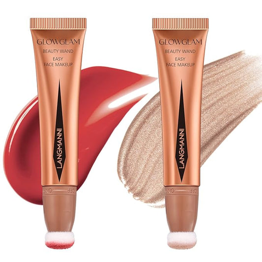 LANGMANNI Liquid Contour Beauty Wand, Face Concealer Contouring,Highlighter,Blusher Stick with Big Cushion Applicator.Cream Contour Stick For Finish Face Contour Makeup. (#04 Blush+#05 Highlighter)-VivaGrace Women