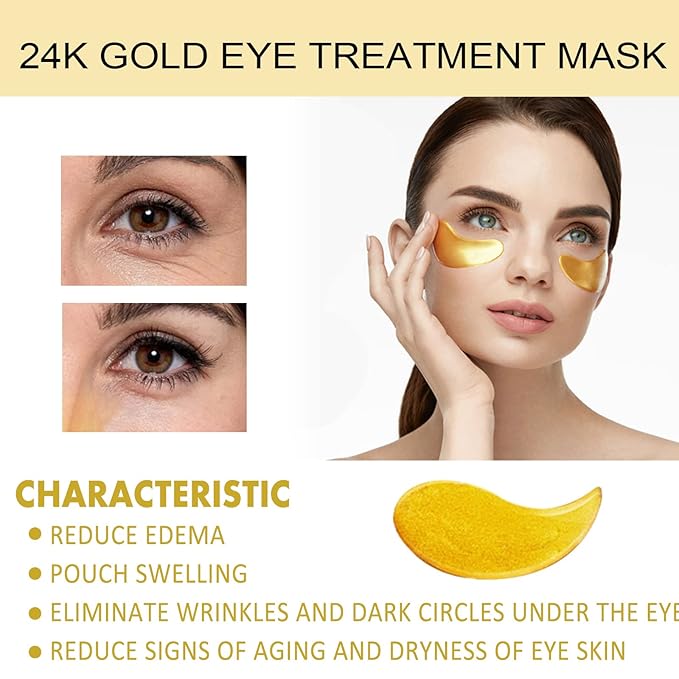 24k Gold Under Eye Patches, 60 Pcs Eye Gels, Anti-Aging Collagen Hyaluronic Acid Under Eye Mask, Under Eye Mask for Dark Circles and Puffiness, Eye Bags, Wrinkles-VivaGrace Women