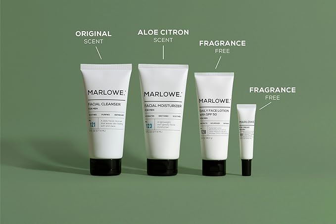 MARLOWE. Mens Skin Care Set, No. 204 Daily Essential Face Kit, No. 121 Facial Cleanser, No. 123 Facial Moisturizer, No. 127 Eye Cream, No. 128 Daily Face Lotion with SPF 50, Great Gift for Men-VivaGrace Women