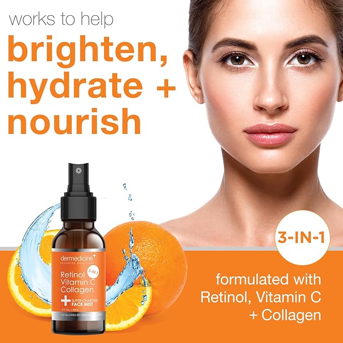 3 in 1 Super-Charged Anti-Aging Face Mist w/Retinol, Vitamin C + Collagen | Hydrates, Refreshes & Brightens for a More Glowing Complexion | 2 fl oz, 60 ml-VivaGrace Women