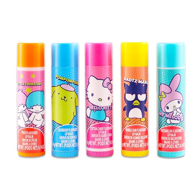 Hello Kitty and Friends Lip Balm Tube Bundle for Kids – 5 Pack of Hello Kitty and Friends Lip Balm in Assorted Flavors with Hello Kitty Stickers and More | Hello Kitty and Friends Party Favors-VivaGrace Women