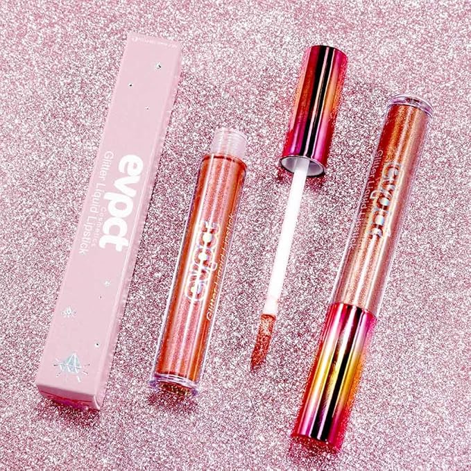 evpct 2Pcs Bronze Gold Nude Gold Matte to Glitter Liquid Lipstick Set for Women Long Lasting Glossy Metallic Shimmer Sparkle Lipstick Lip Gloss 5+14-VivaGrace Women