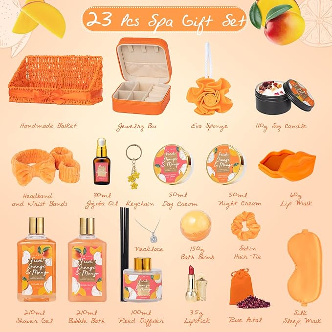 Mothers Day Gifts for Mom - 23-Piece Bath & Body Gift Basket Set for Women, Bath Gift Set, Spa Gift Basket Set with Bath Bomb & More | Christmas Valentine's Birthday Gifts, All Occasion Present-VivaGrace Women