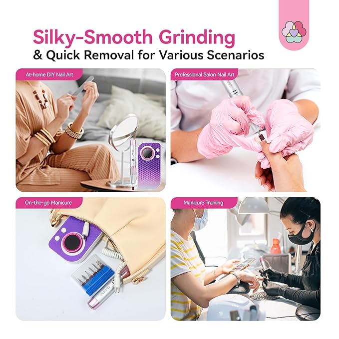 SAVILAND Essentials Electric Nail Drill: 40000RPM High-Torque Nail File Quick Removal for Acrylic Nails Easy Operation Portable Nail Drill for Beginner Home DIY Nail Art Manicure Pedicure-VivaGrace Women