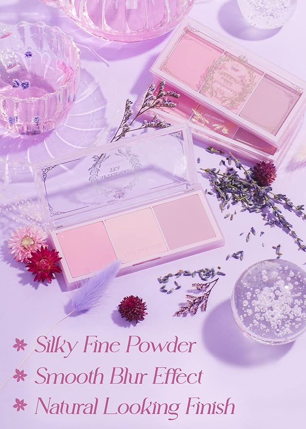 I'm Meme Palette - Afternoon Tea Blusher | Blossom Tea Blended, Cool Tone Blush for Cheek, Soft Pink, Peach, Lavender, 3 Shades Palette, Matte Powder Blush for Face&Cheeks, 0.4oz-VivaGrace Women