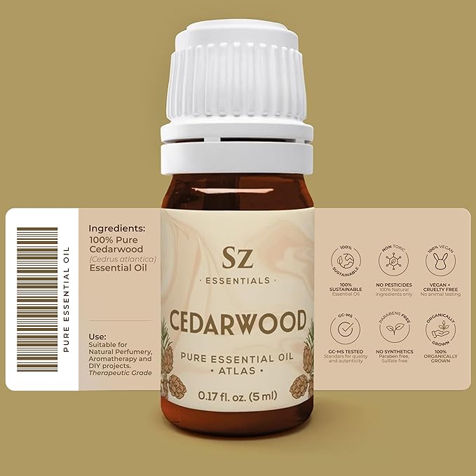 Cedarwood Essential Oil (Cedrus Atlantica) – Therapeutic Grade, 100% Pure & Natural with Soothing Woodsy Aroma for Relaxation, Aromatherapy, Skin Care & Diffuser - 0.17 fl oz. (5ml)-VivaGrace Women