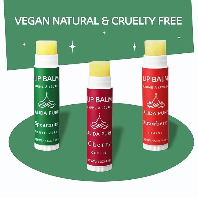 Berry Mint Lip Balm Collection, Vegan Set, Bees Wax Free, Coconut Oil Free, with Organic Jojoba and Avocado Oil, Vitamin E, Natural Moisturizer For Dry Cracked Lips, 3 Tube Set-VivaGrace Women