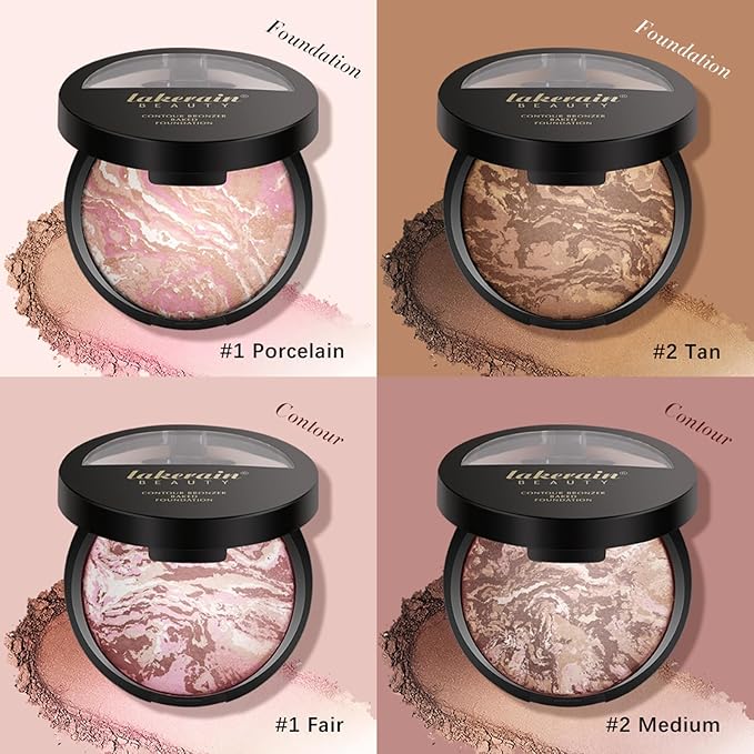 Baked Powder Foundation Makeup, Brighten Color Correcting Foundation Make up, Foundation for Mature Skin, Face Powder for Women, Full Coverage, Natural Finish & Easy to Use #02-VivaGrace Women