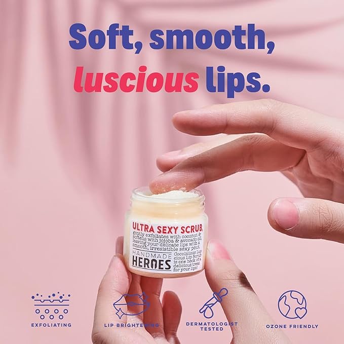 Handmade Heroes 100% Natural Coconut Lip Exfoliator & Lip Mask Gift Set - Gentle Exfoliant Sugar Lip Polish & Moisturizer for Chapped & Dry Lips-VivaGrace Women