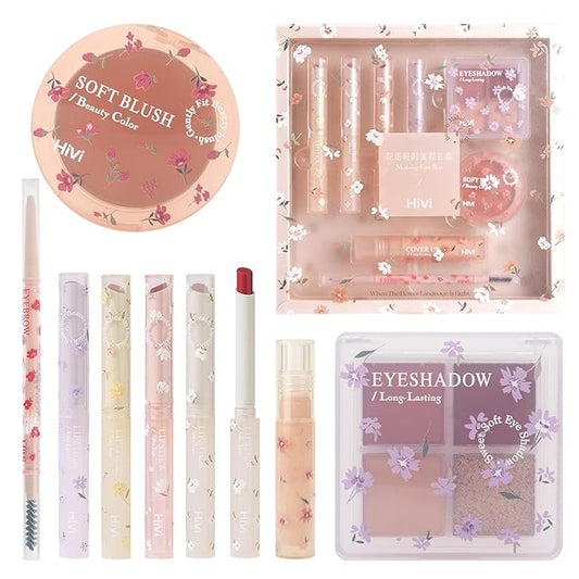 Makeup Kit for Girls, 8 Pieces Makeup Set, Include 4 Color Lipsticks and Eyeshadow, Eyebrow Pencil, Concealer, Blush Palette, Ideal Gift for Girls-VivaGrace Women